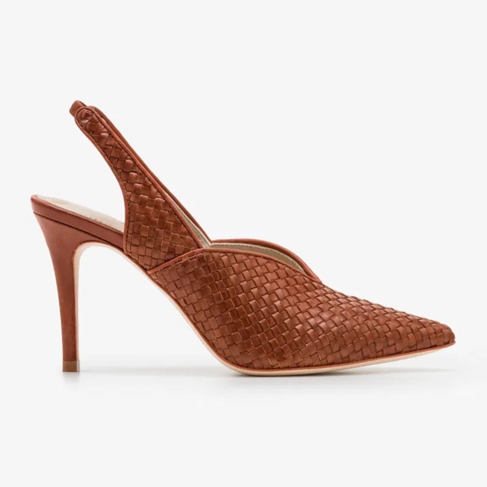 Boden Brown Woven Leather Pointed Slingback Heels - Picture 2 of 12